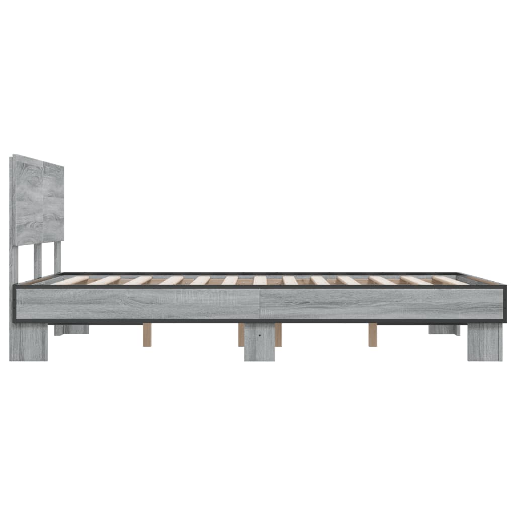 Bedframe bewerkt hout metaal grijs sonoma eiken 120x200 cm is nu te koop bij PeponiXL, paradijselijk wonen!