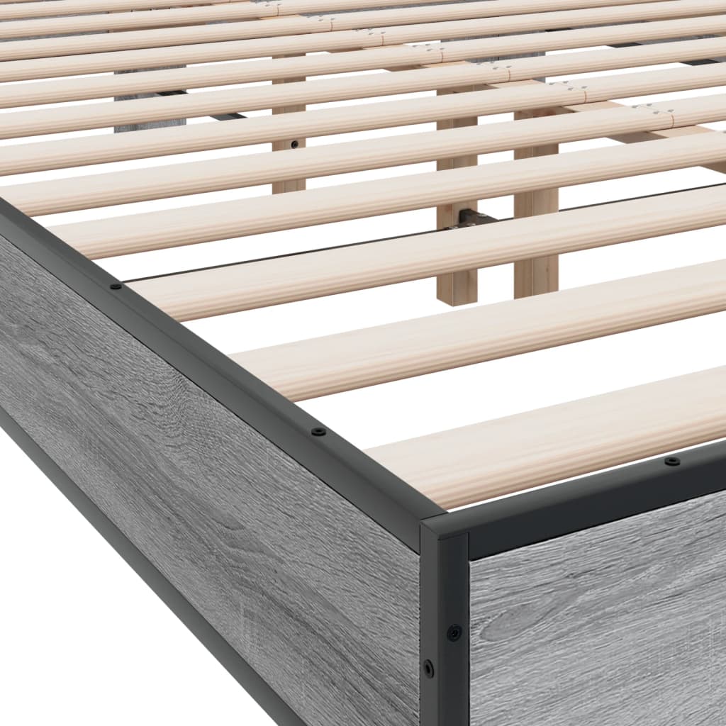 Bedframe bewerkt hout metaal grijs sonoma eiken 120x200 cm is nu te koop bij PeponiXL, paradijselijk wonen!