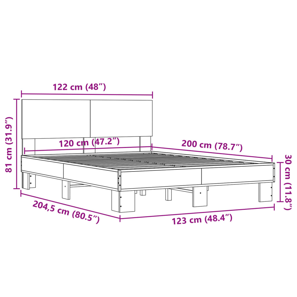 Bedframe bewerkt hout metaal grijs sonoma eiken 120x200 cm is nu te koop bij PeponiXL, paradijselijk wonen!