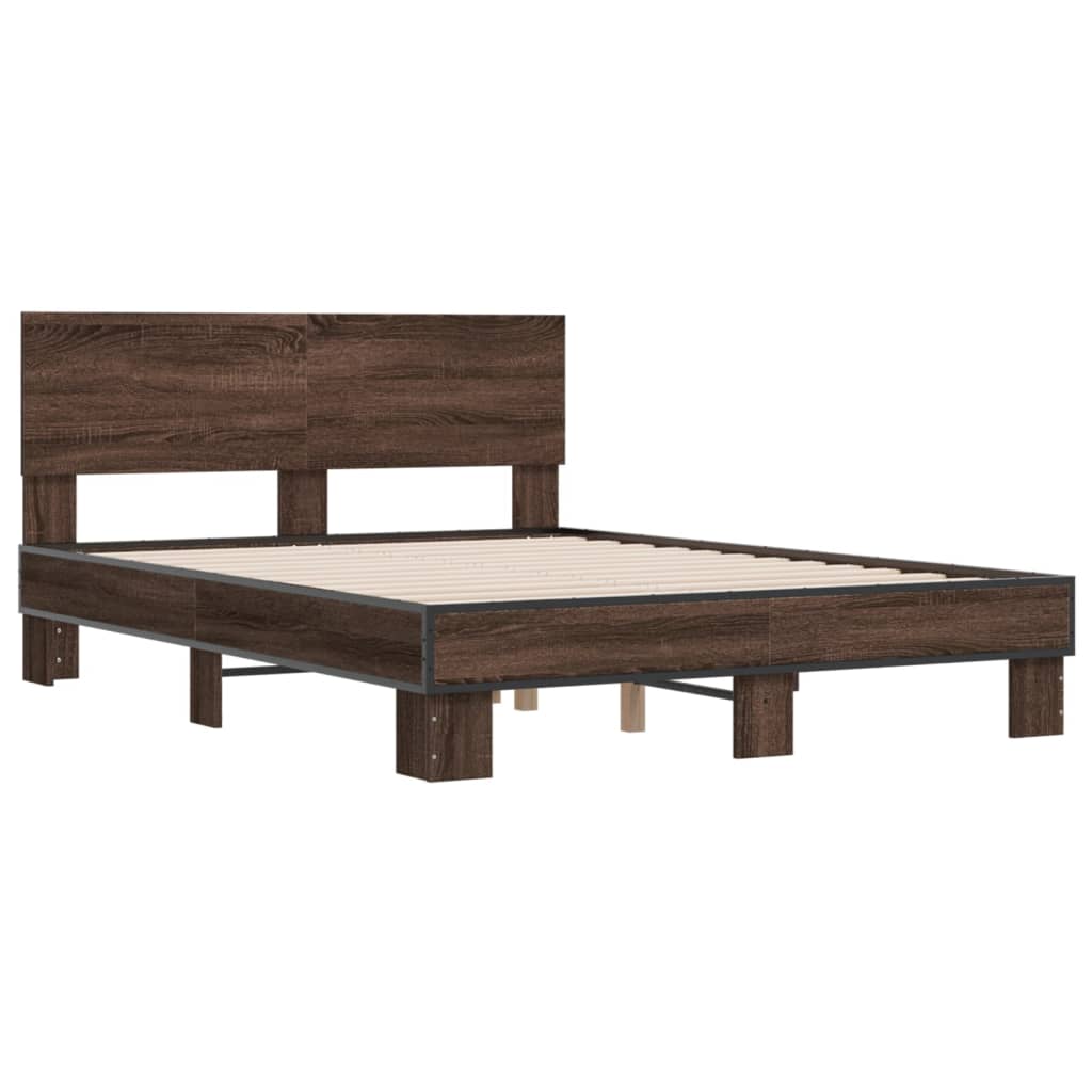 Bedframe bewerkt hout metaal bruin eikenkleur 120x200 cm is nu te koop bij PeponiXL, paradijselijk wonen!
