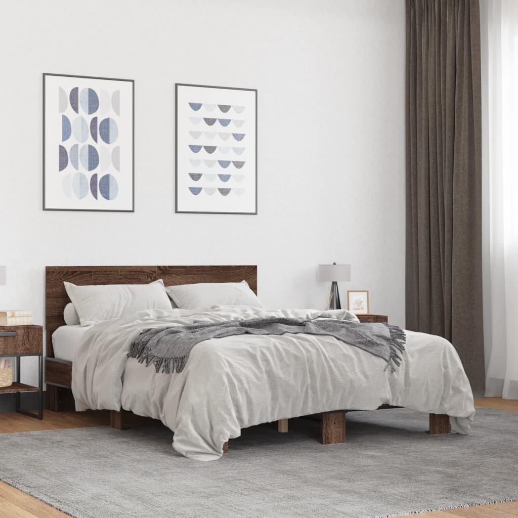 Bedframe bewerkt hout metaal bruin eikenkleur 120x200 cm is nu te koop bij PeponiXL, paradijselijk wonen!