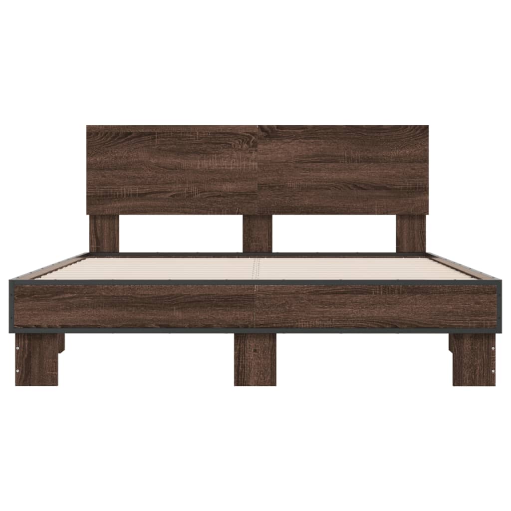 Bedframe bewerkt hout metaal bruin eikenkleur 120x200 cm is nu te koop bij PeponiXL, paradijselijk wonen!