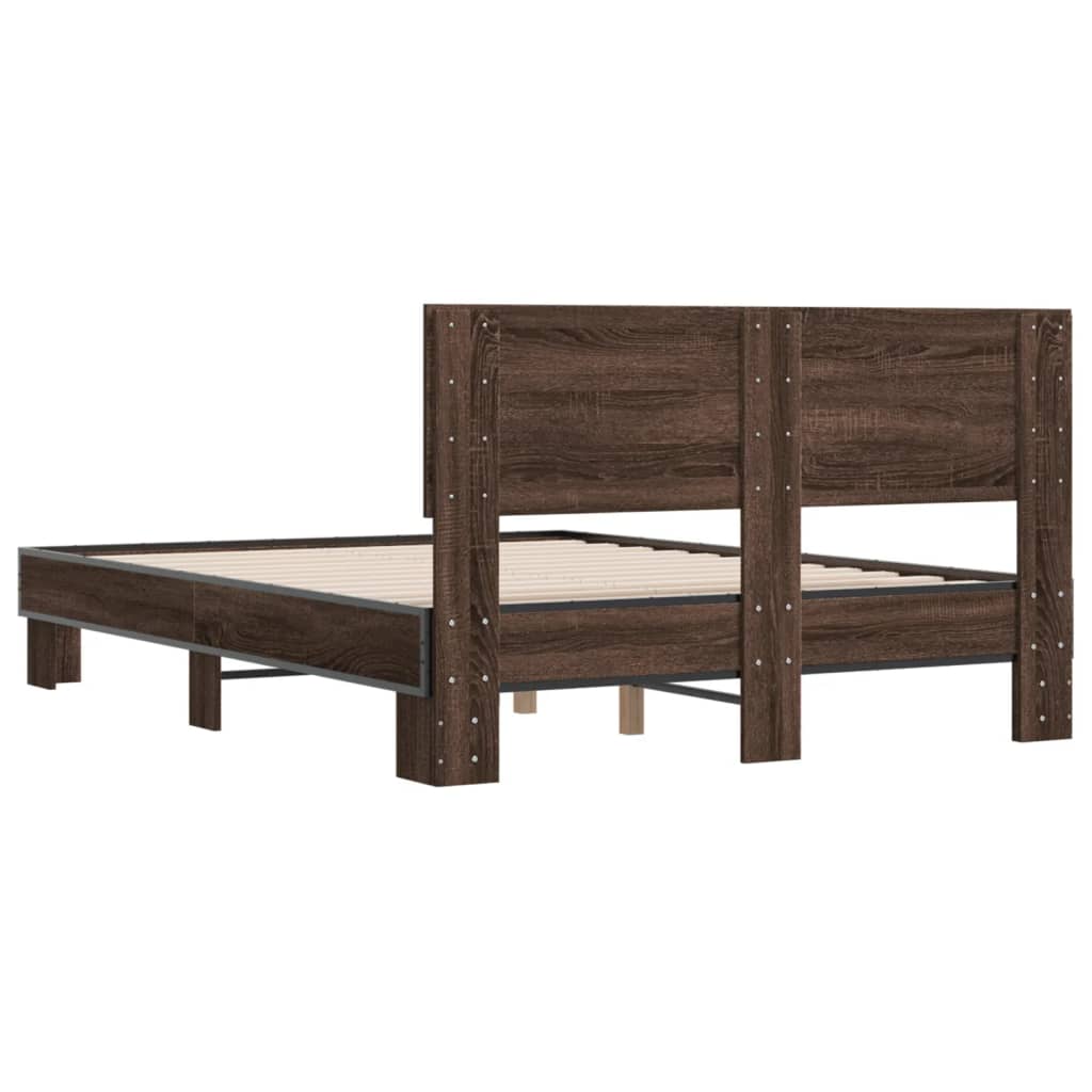 Bedframe bewerkt hout metaal bruin eikenkleur 120x200 cm is nu te koop bij PeponiXL, paradijselijk wonen!