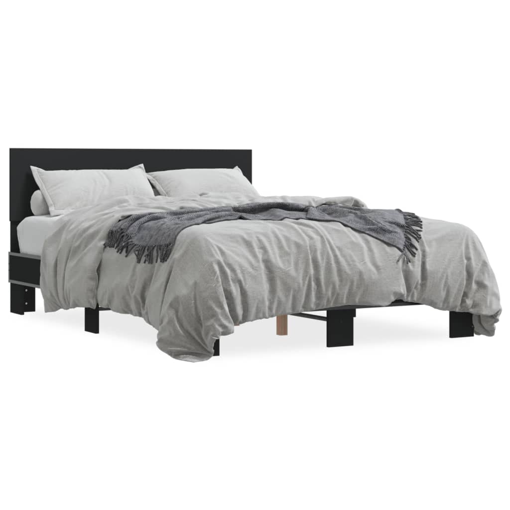 Bedframe bewerkt hout metaal zwart 120x190 cm is nu te koop bij PeponiXL, paradijselijk wonen!