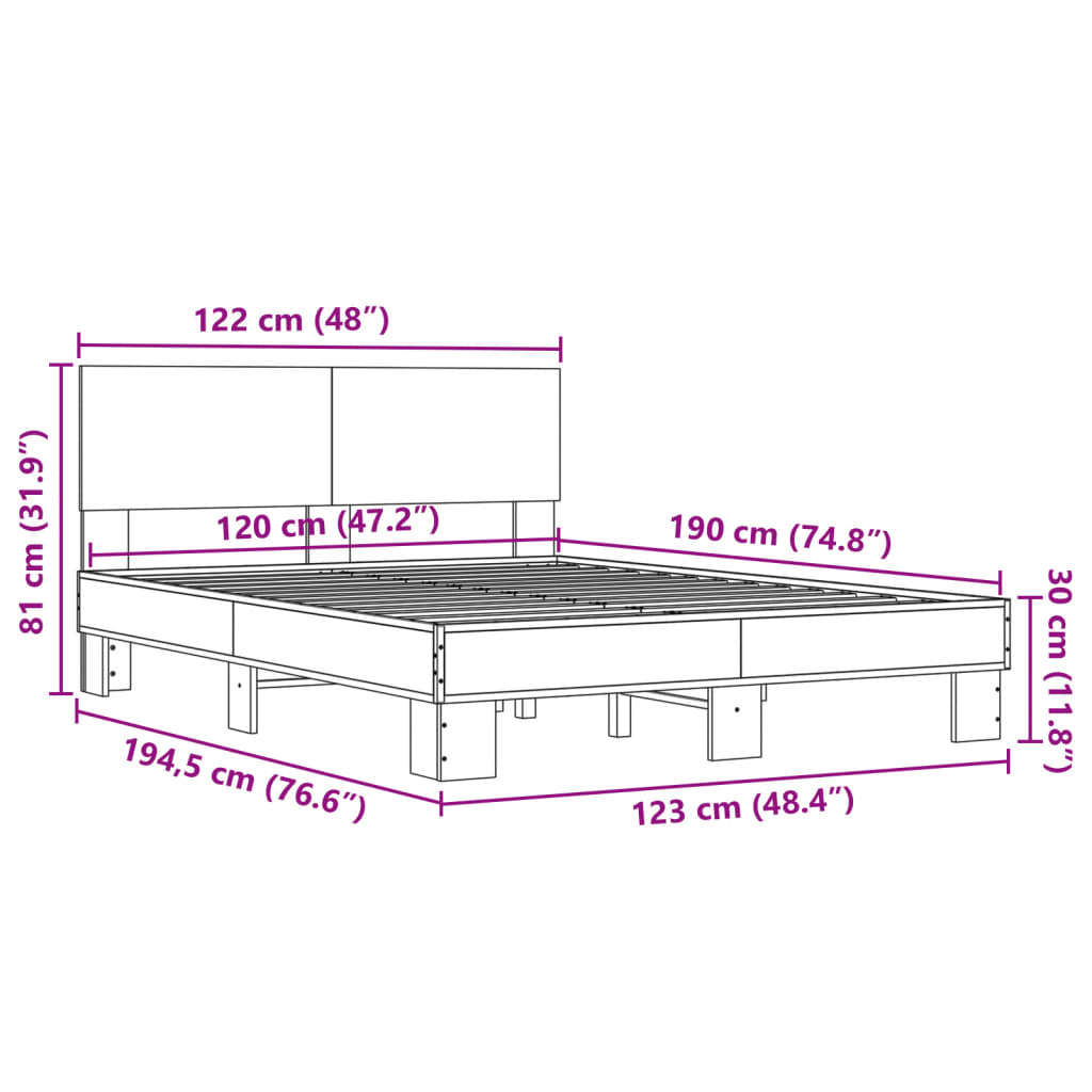 Bedframe bewerkt hout metaal zwart 120x190 cm is nu te koop bij PeponiXL, paradijselijk wonen!