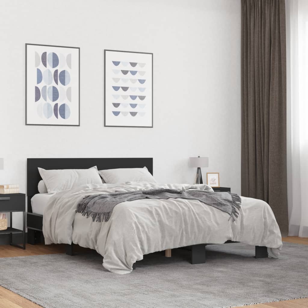 Bedframe bewerkt hout metaal zwart 120x190 cm is nu te koop bij PeponiXL, paradijselijk wonen!
