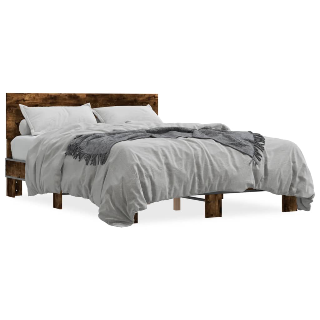 Bedframe bewerkt hout metaal gerookt eikenkleurig 120x190 cm is nu te koop bij PeponiXL, paradijselijk wonen!