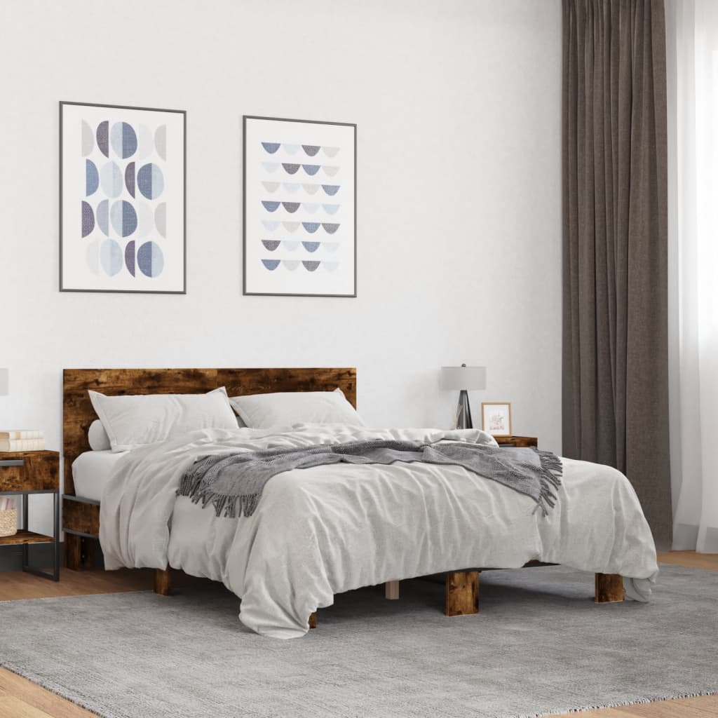Bedframe bewerkt hout metaal gerookt eikenkleurig 120x190 cm is nu te koop bij PeponiXL, paradijselijk wonen!