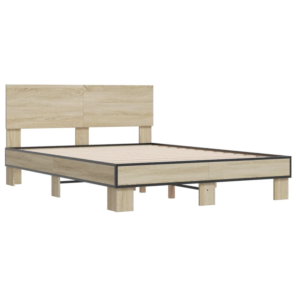 Bedframe bewerkt hout metaal sonoma eikenkleurig 135x190 cm is nu te koop bij PeponiXL, paradijselijk wonen!
