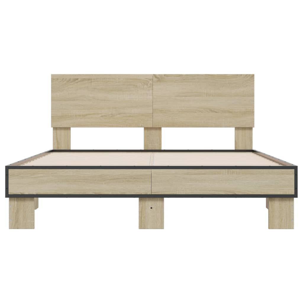 Bedframe bewerkt hout metaal sonoma eikenkleurig 135x190 cm is nu te koop bij PeponiXL, paradijselijk wonen!