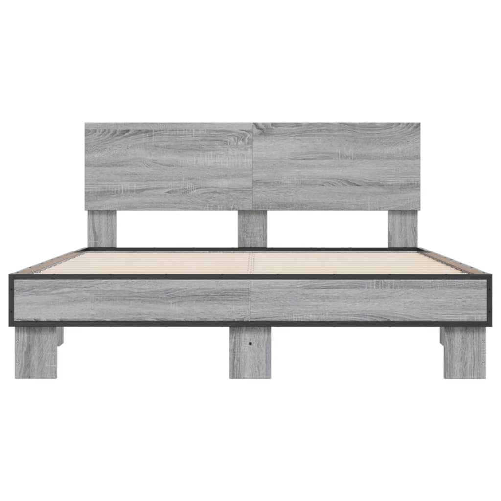 Bedframe bewerkt hout metaal grijs sonoma eiken 135x190 cm is nu te koop bij PeponiXL, paradijselijk wonen!