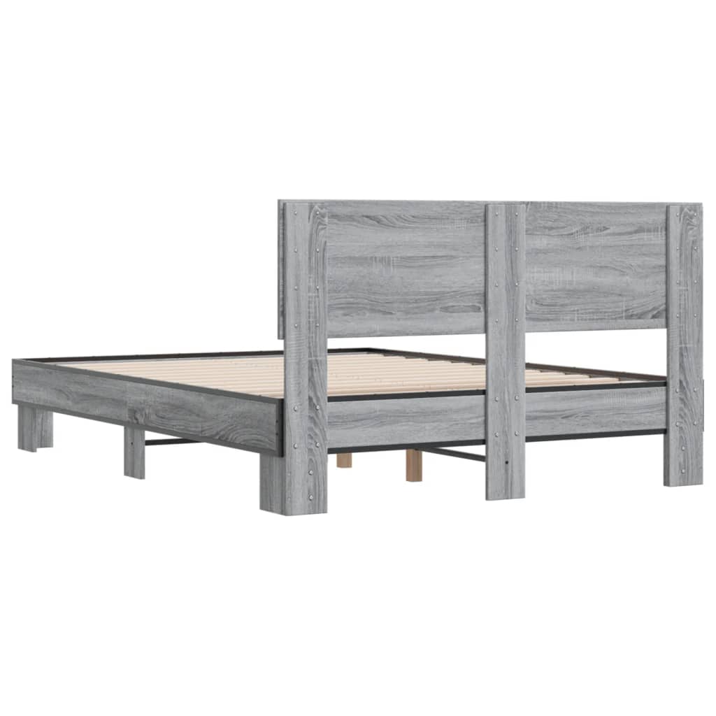 Bedframe bewerkt hout metaal grijs sonoma eiken 135x190 cm is nu te koop bij PeponiXL, paradijselijk wonen!
