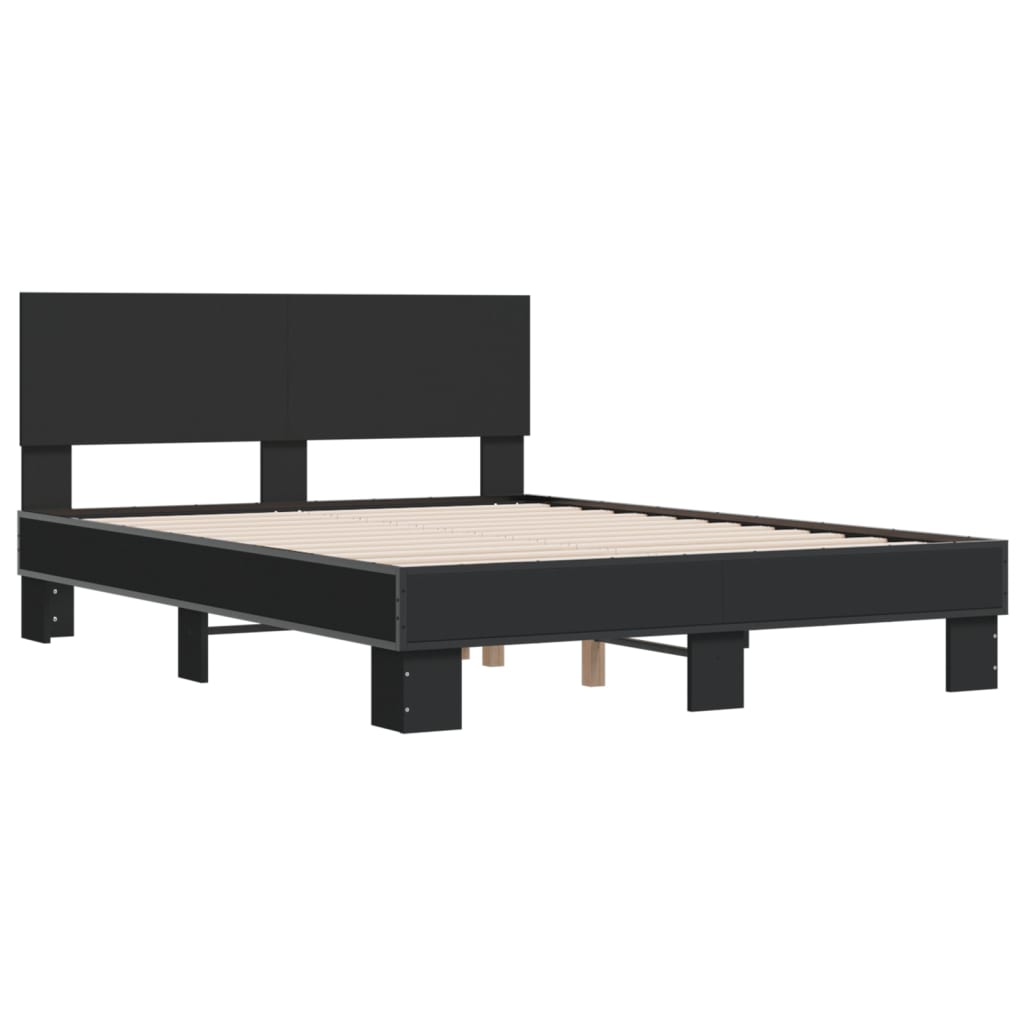 Bedframe LED bewerkt hout metaal zwart 140x190 cm is nu te koop bij PeponiXL, paradijselijk wonen!