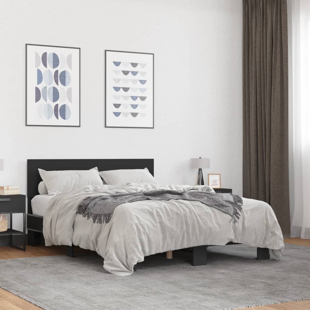 Bedframe LED bewerkt hout metaal zwart 140x190 cm is nu te koop bij PeponiXL, paradijselijk wonen!