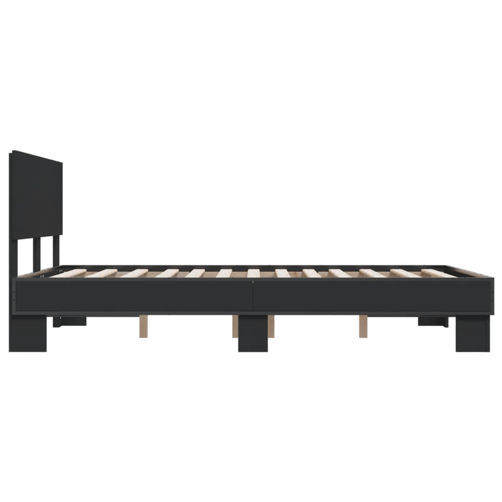 Bedframe LED bewerkt hout metaal zwart 140x190 cm is nu te koop bij PeponiXL, paradijselijk wonen!