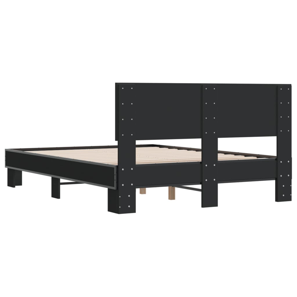 Bedframe LED bewerkt hout metaal zwart 140x190 cm is nu te koop bij PeponiXL, paradijselijk wonen!