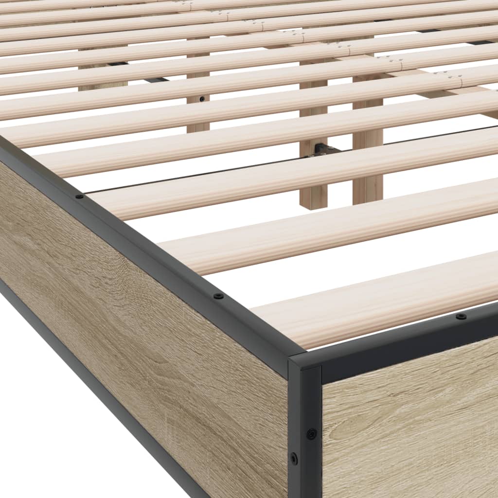 Bedframe bewerkt hout metaal sonoma eikenkleurig 90x190 cm is nu te koop bij PeponiXL, paradijselijk wonen!