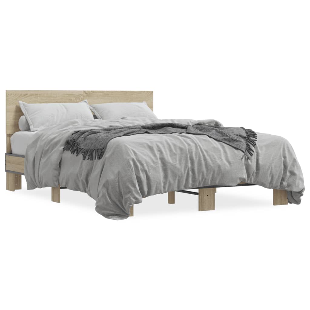 Bedframe bewerkt hout metaal sonoma eikenkleurig 90x190 cm is nu te koop bij PeponiXL, paradijselijk wonen!