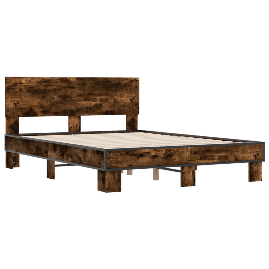 Bedframe bewerkt hout metaal gerookt eikenkleurig 140x190 cm is nu te koop bij PeponiXL, paradijselijk wonen!