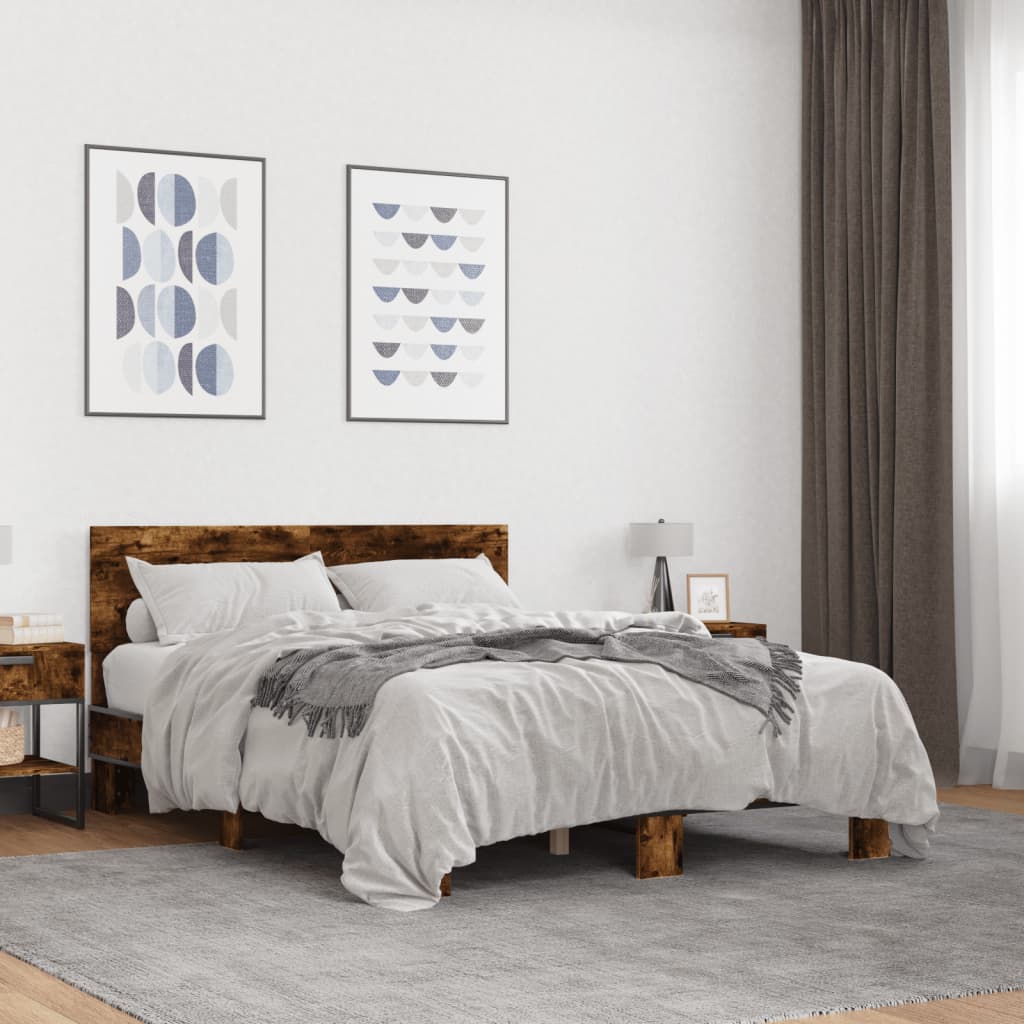 Bedframe bewerkt hout metaal gerookt eikenkleurig 140x190 cm is nu te koop bij PeponiXL, paradijselijk wonen!