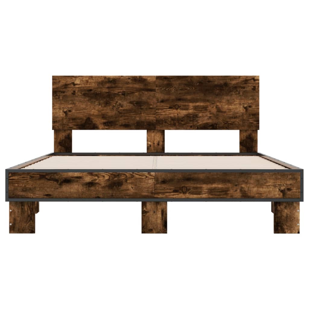 Bedframe bewerkt hout metaal gerookt eikenkleurig 140x190 cm is nu te koop bij PeponiXL, paradijselijk wonen!