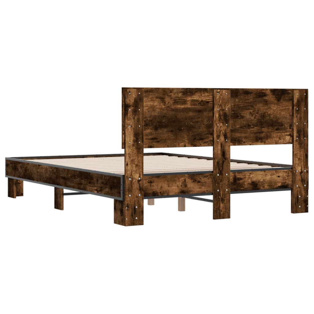 Bedframe bewerkt hout metaal gerookt eikenkleurig 140x190 cm is nu te koop bij PeponiXL, paradijselijk wonen!