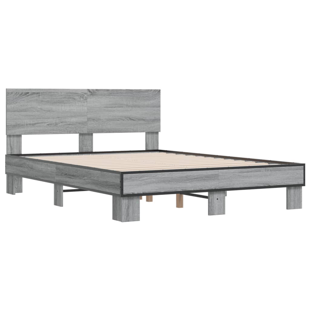 Bedframe bewerkt hout metaal grijs sonoma eiken 140x190 cm is nu te koop bij PeponiXL, paradijselijk wonen!