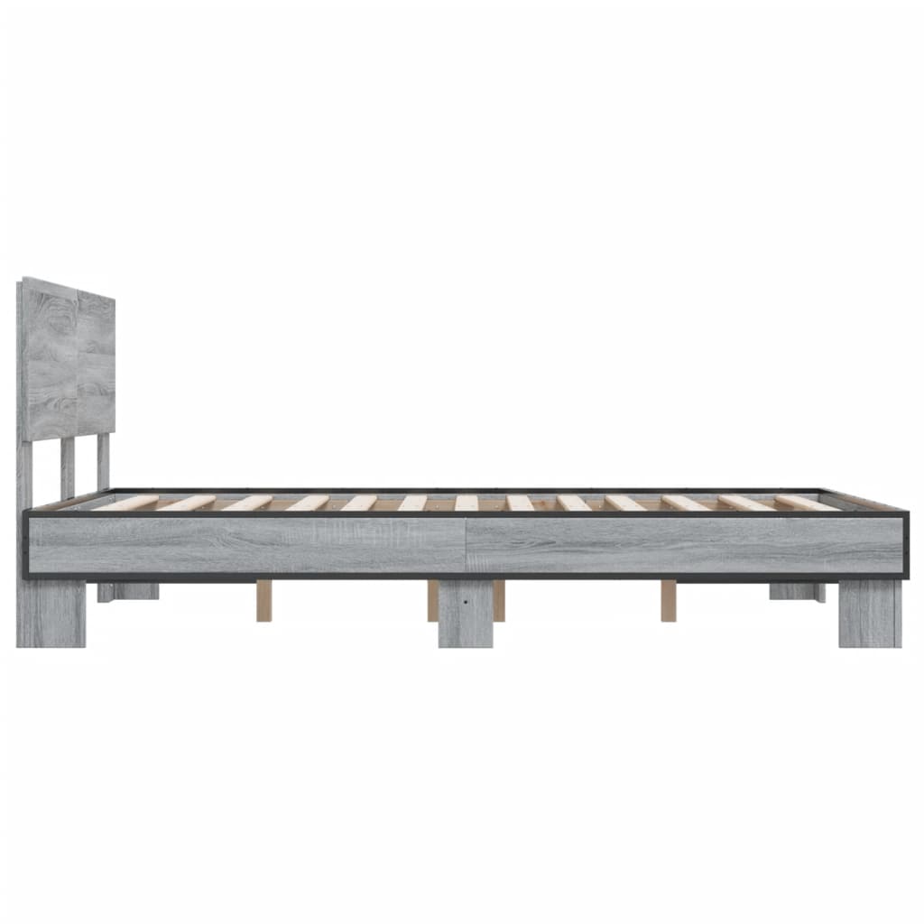 Bedframe bewerkt hout metaal grijs sonoma eiken 140x190 cm is nu te koop bij PeponiXL, paradijselijk wonen!