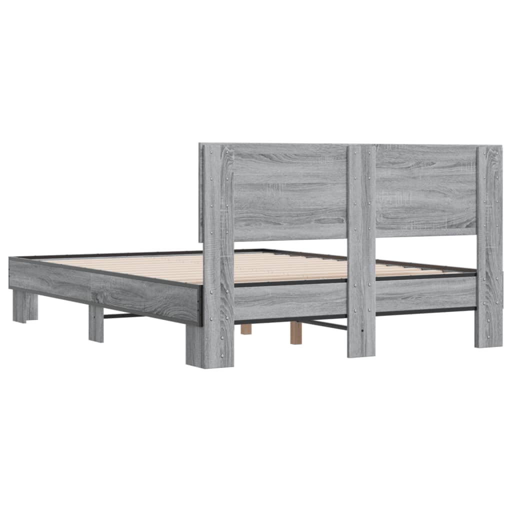 Bedframe bewerkt hout metaal grijs sonoma eiken 140x190 cm is nu te koop bij PeponiXL, paradijselijk wonen!
