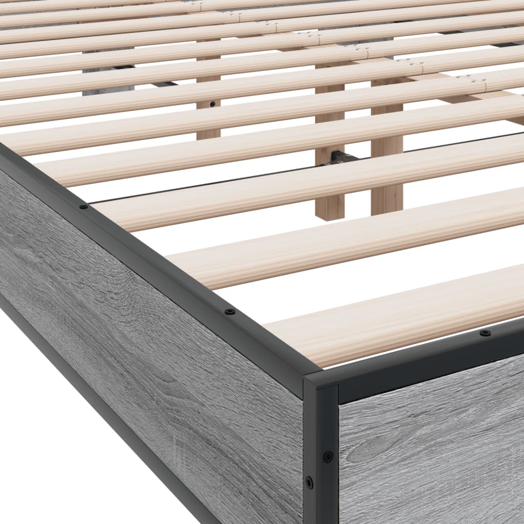 Bedframe bewerkt hout metaal grijs sonoma eiken 140x190 cm is nu te koop bij PeponiXL, paradijselijk wonen!