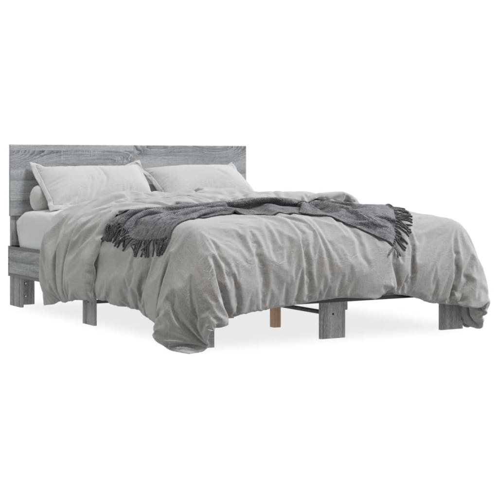 Bedframe bewerkt hout metaal grijs sonoma eiken 140x190 cm is nu te koop bij PeponiXL, paradijselijk wonen!