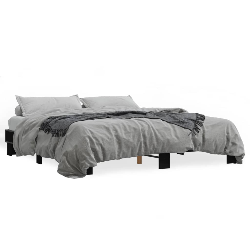 Bedframe bewerkt hout metaal zwart 200x200 cm is nu te koop bij PeponiXL, paradijselijk wonen!