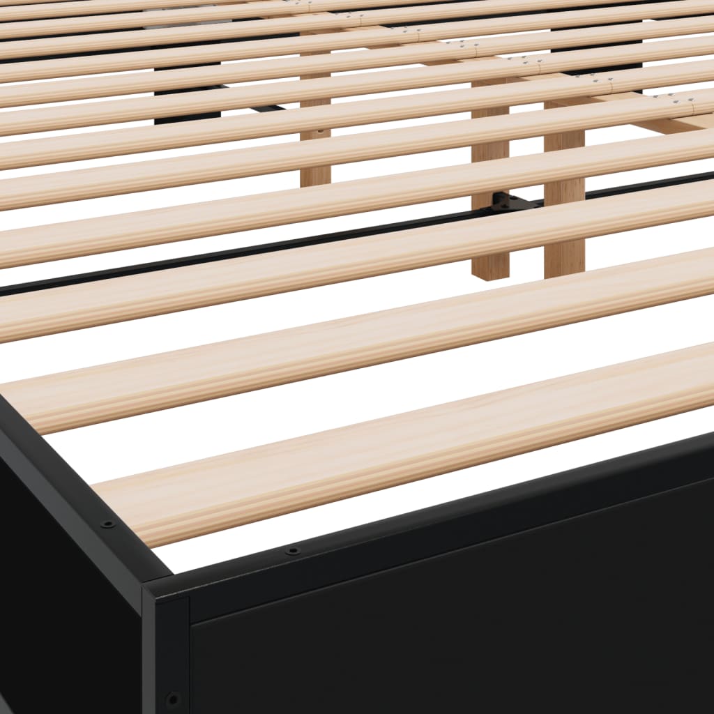 Bedframe bewerkt hout metaal zwart 200x200 cm is nu te koop bij PeponiXL, paradijselijk wonen!