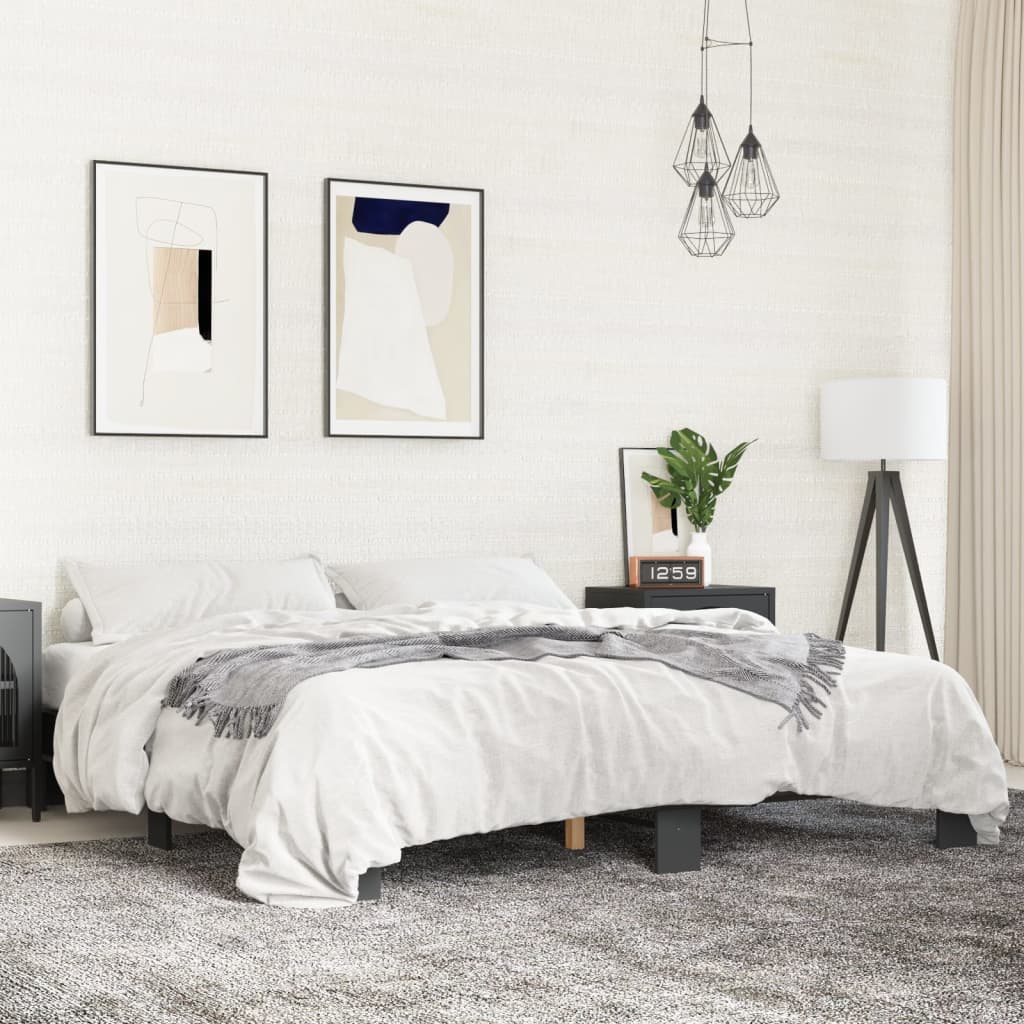 Bedframe bewerkt hout metaal zwart 200x200 cm is nu te koop bij PeponiXL, paradijselijk wonen!
