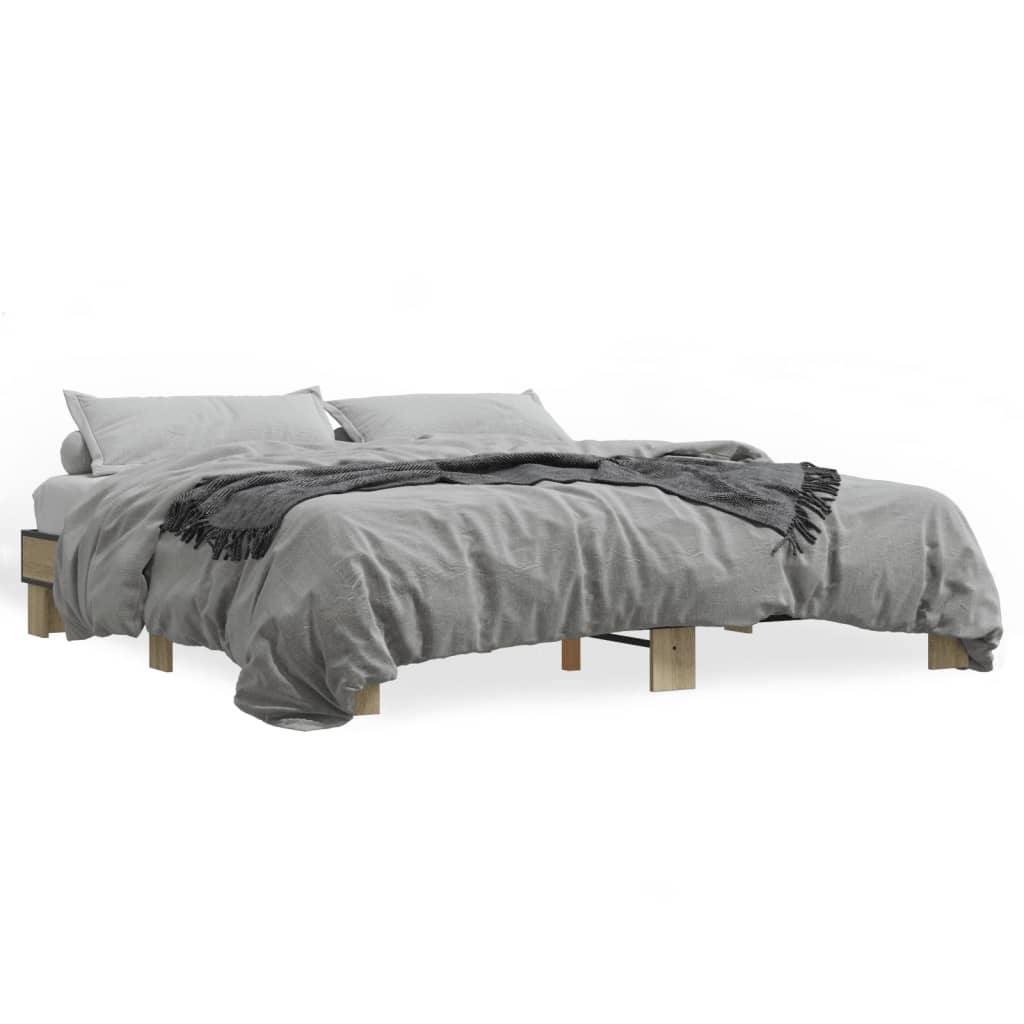 Bedframe bewerkt hout metaal sonoma eikenkleurig 200x200 cm is nu te koop bij PeponiXL, paradijselijk wonen!