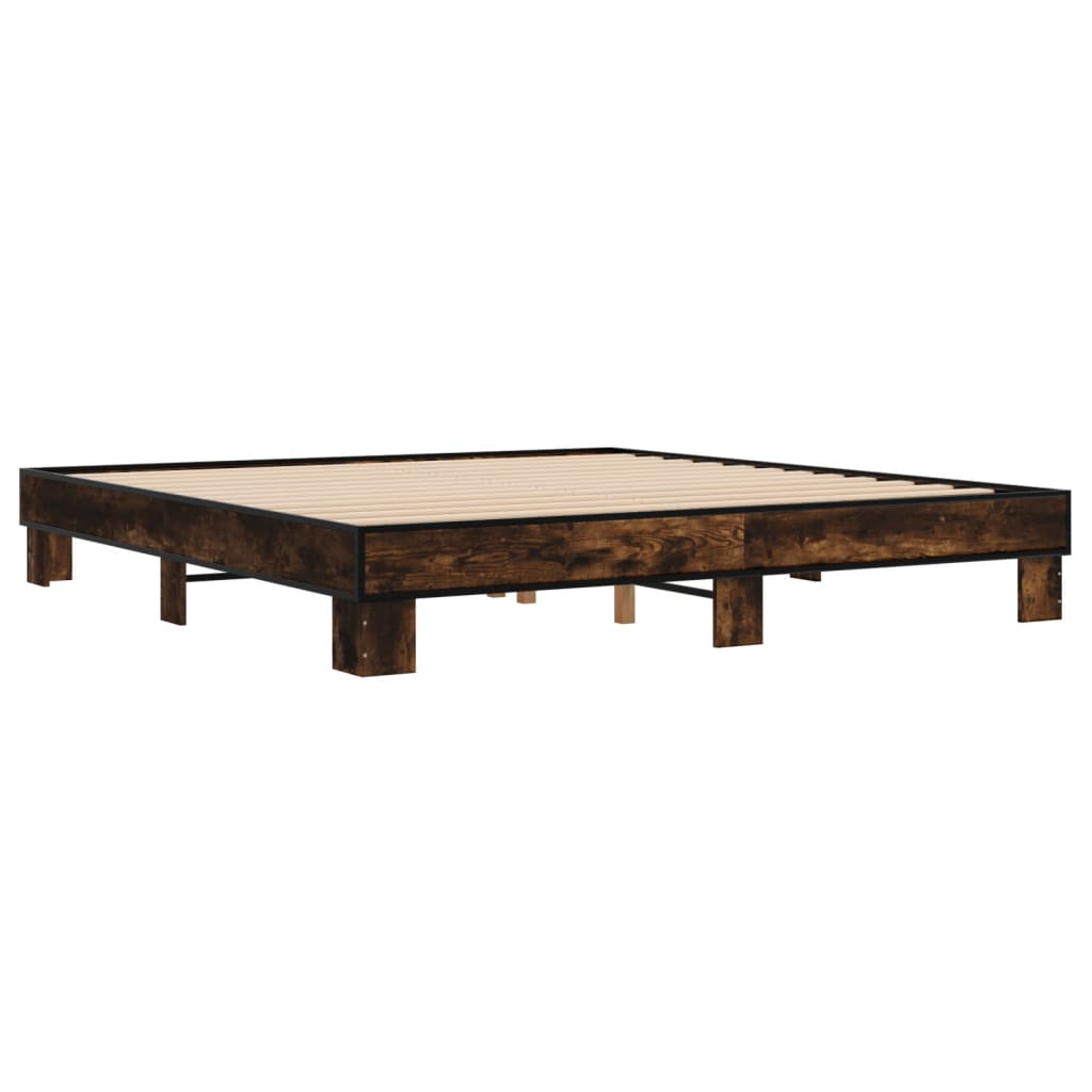 Bedframe bewerkt hout metaal gerookt eikenkleurig 200x200 cm is nu te koop bij PeponiXL, paradijselijk wonen!