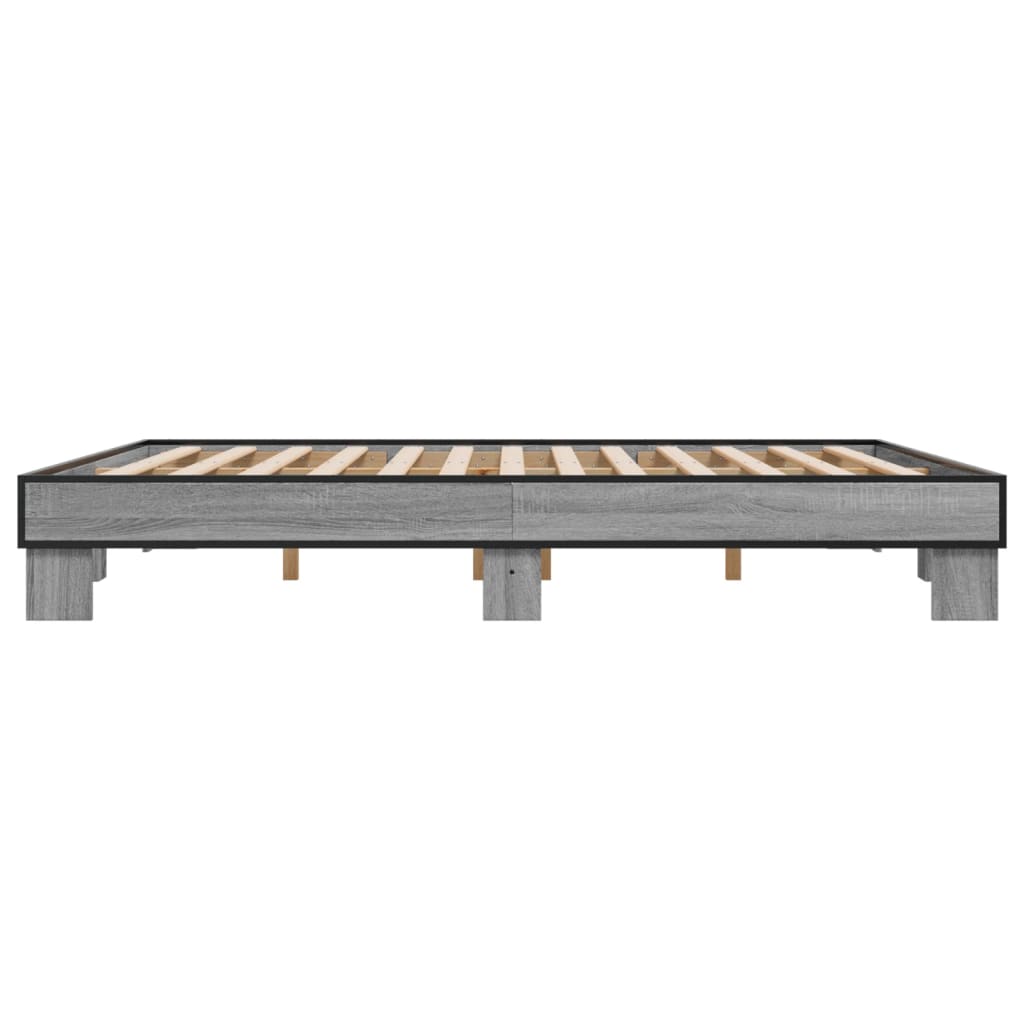 Bedframe bewerkt hout metaal grijs sonoma eiken 200x200 cm is nu te koop bij PeponiXL, paradijselijk wonen!