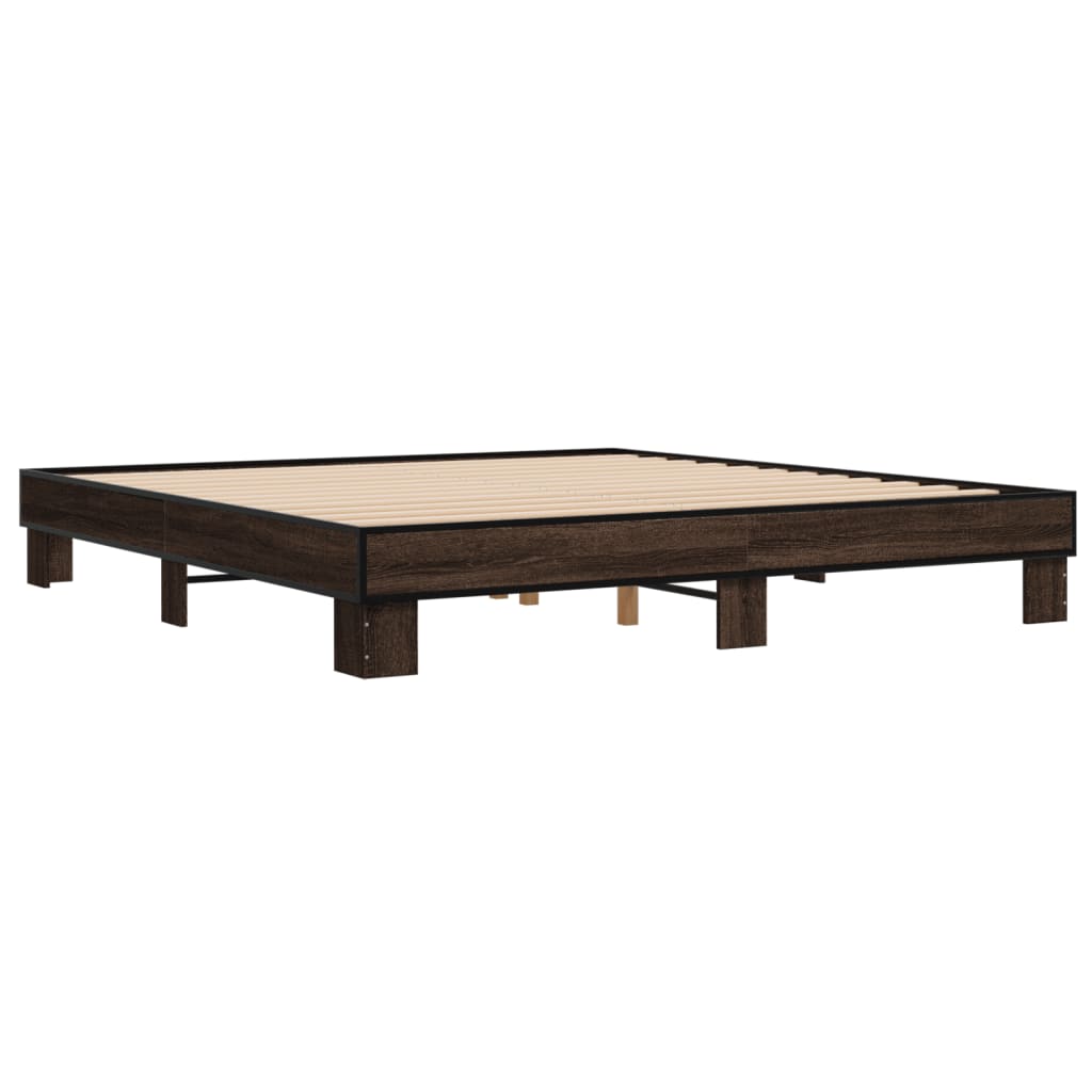 Bedframe bewerkt hout metaal bruin eikenkleur 200x200 cm is nu te koop bij PeponiXL, paradijselijk wonen!