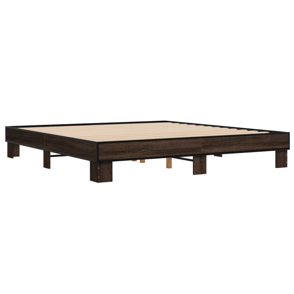 Bedframe bewerkt hout metaal bruin eikenkleur 200x200 cm is nu te koop bij PeponiXL, paradijselijk wonen!