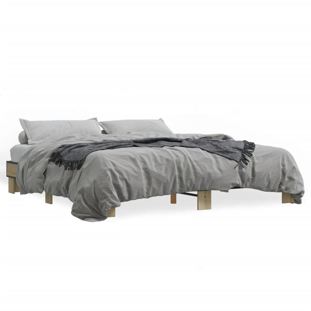 Bedframe bewerkt hout metaal sonoma eikenkleurig 160x200 cm is nu te koop bij PeponiXL, paradijselijk wonen!
