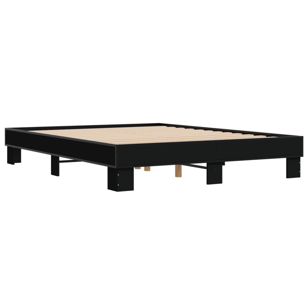 Bedframe bewerkt hout metaal zwart 150x200 cm is nu te koop bij PeponiXL, paradijselijk wonen!