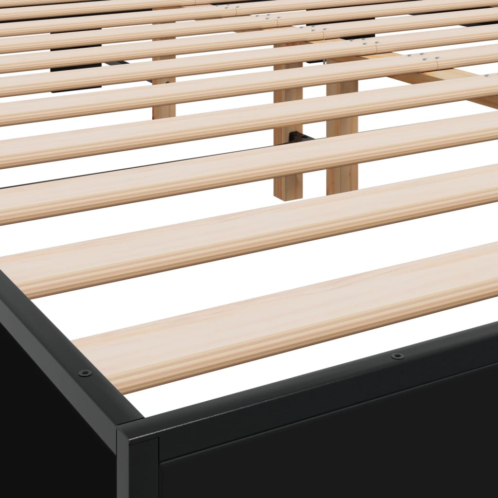 Bedframe bewerkt hout metaal zwart 150x200 cm is nu te koop bij PeponiXL, paradijselijk wonen!