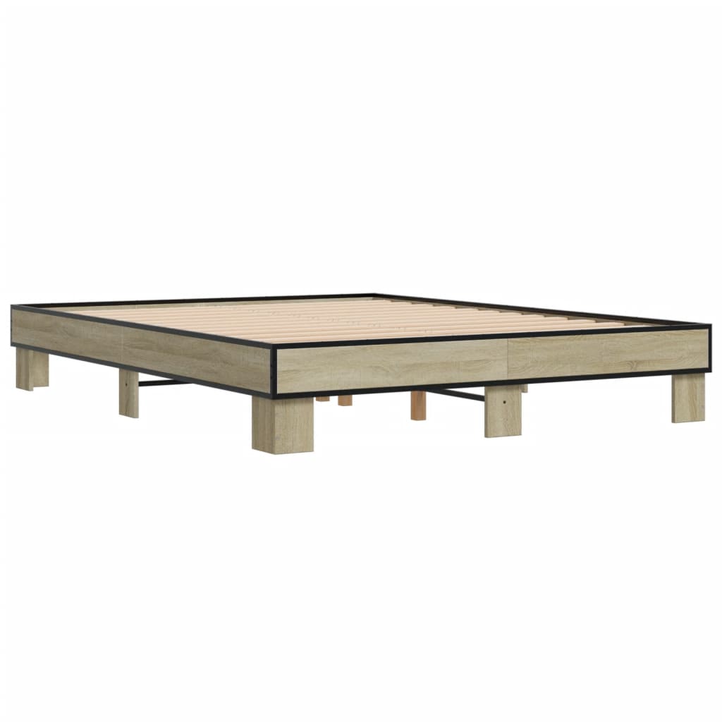 Bedframe bewerkt hout metaal sonoma eikenkleurig 150x200 cm is nu te koop bij PeponiXL, paradijselijk wonen!