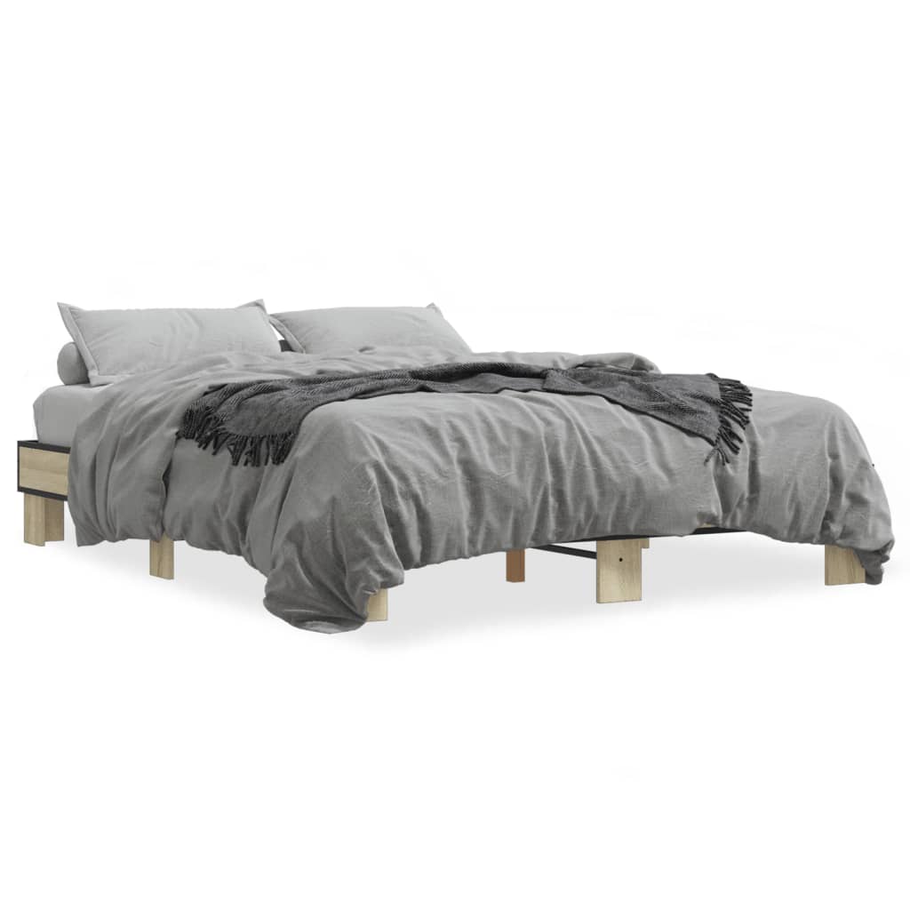 Bedframe bewerkt hout metaal sonoma eikenkleurig 150x200 cm is nu te koop bij PeponiXL, paradijselijk wonen!