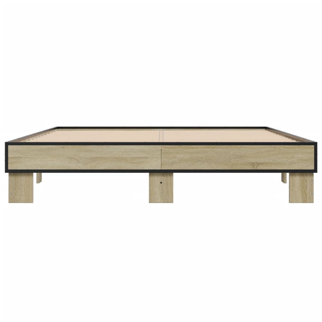 Bedframe bewerkt hout metaal sonoma eikenkleurig 150x200 cm is nu te koop bij PeponiXL, paradijselijk wonen!