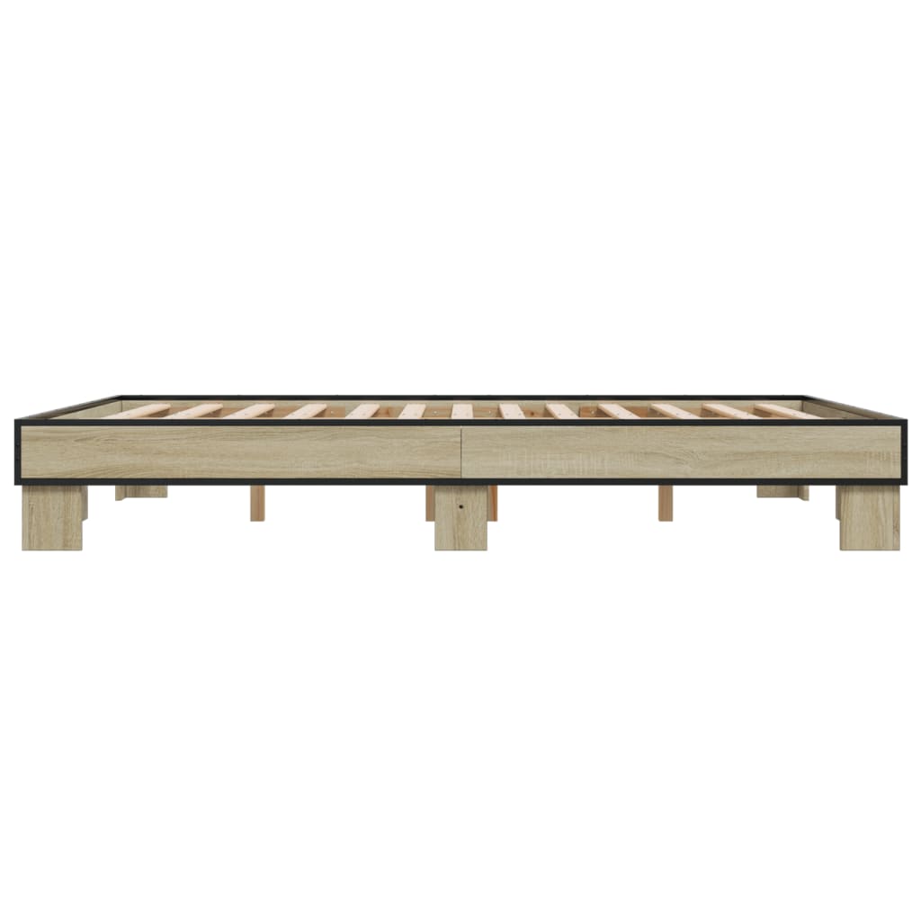 Bedframe bewerkt hout metaal sonoma eikenkleurig 150x200 cm is nu te koop bij PeponiXL, paradijselijk wonen!