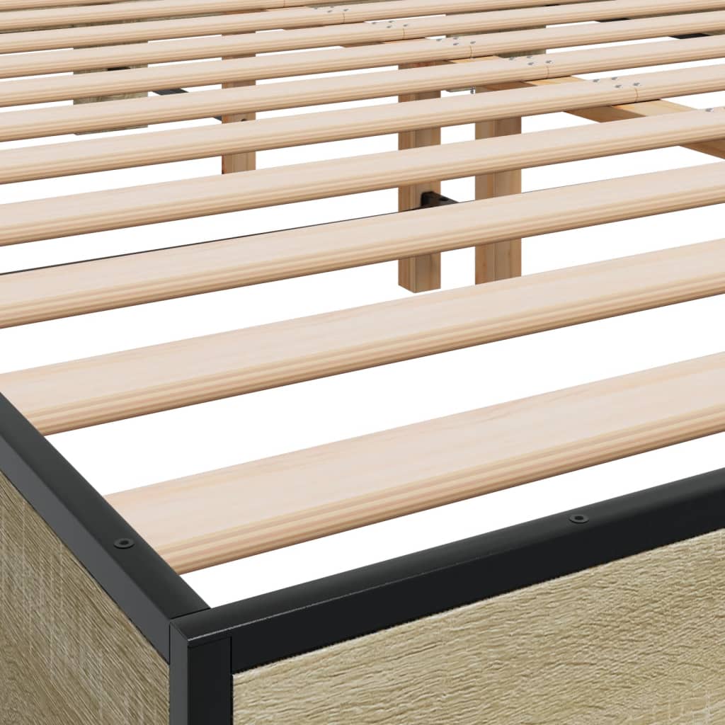 Bedframe bewerkt hout metaal sonoma eikenkleurig 150x200 cm is nu te koop bij PeponiXL, paradijselijk wonen!