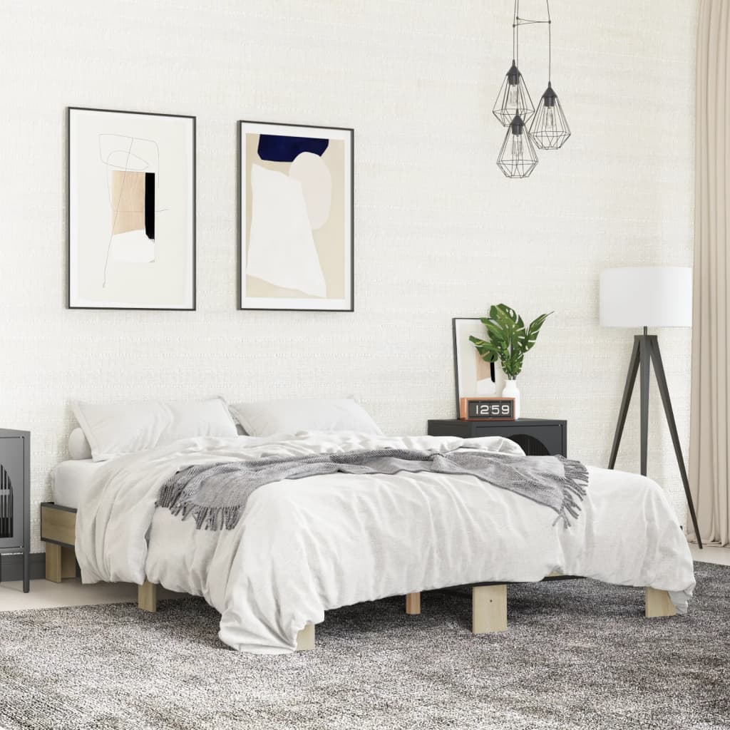 Bedframe bewerkt hout metaal sonoma eikenkleurig 150x200 cm is nu te koop bij PeponiXL, paradijselijk wonen!