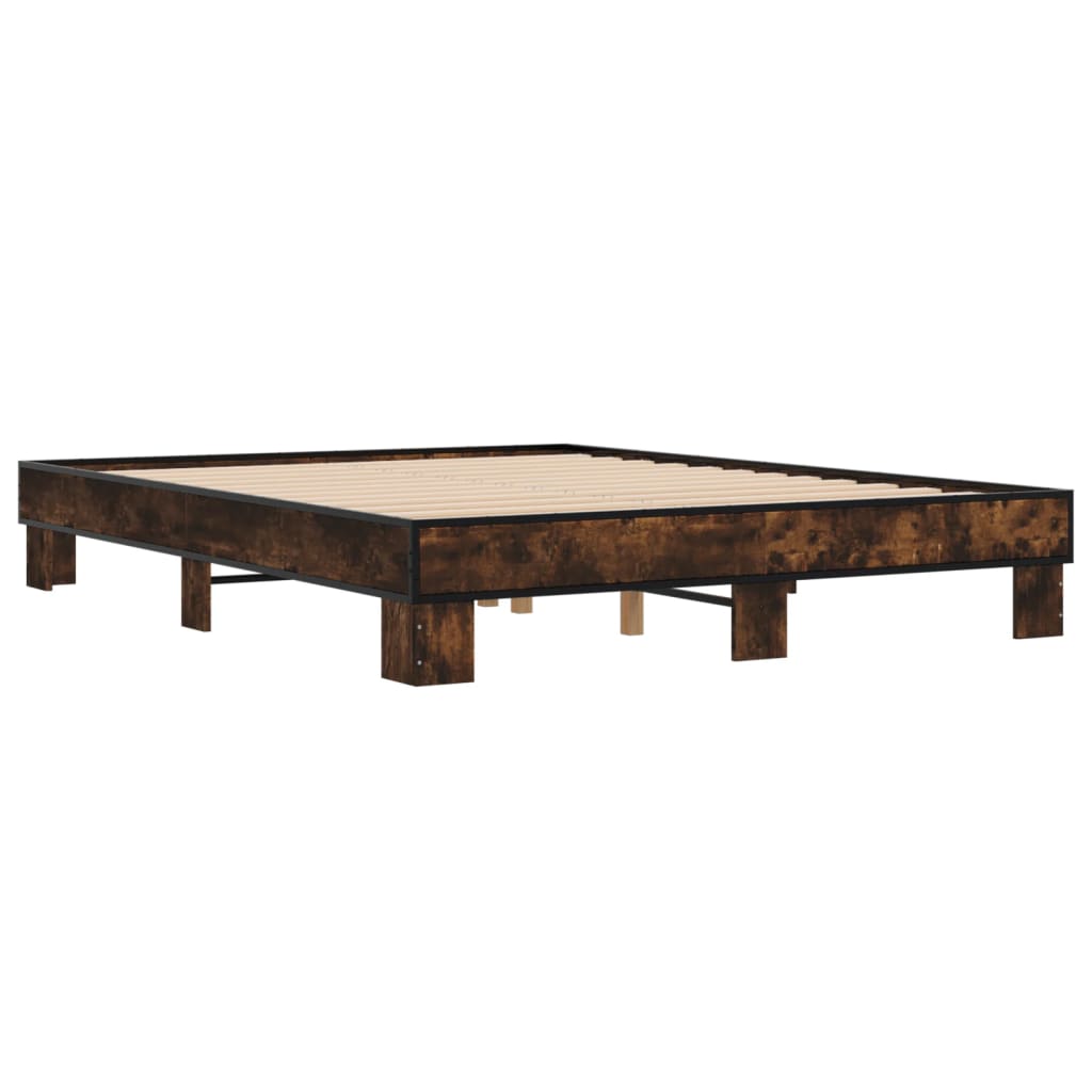 Bedframe bewerkt hout metaal gerookt eikenkleurig 150x200 cm is nu te koop bij PeponiXL, paradijselijk wonen!