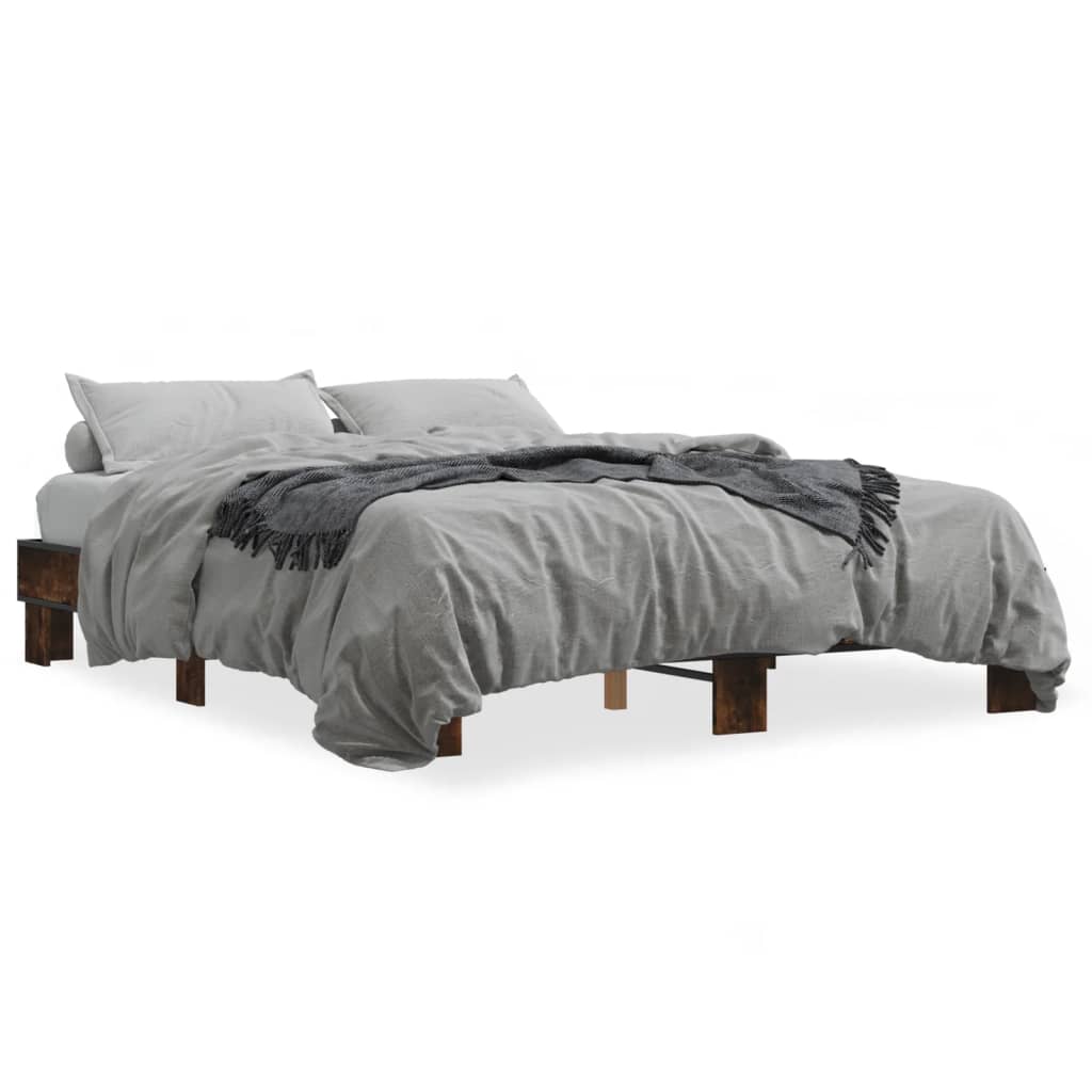 Bedframe bewerkt hout metaal gerookt eikenkleurig 150x200 cm is nu te koop bij PeponiXL, paradijselijk wonen!